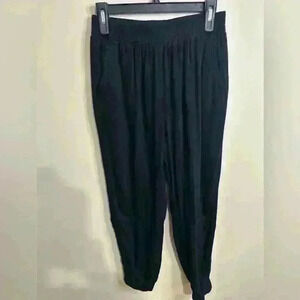 Tgla jogger Pants Linen Cotton Blend Black Size XS Stretchy Waist Belt Loops